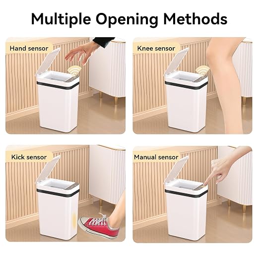 FRESHLIX 3 Pack Bathroom Trash Can 2.6 Gallon Small Touchless Automatic Motion Sensor Trash Cans Slim Waterproof Garbage Bin with Lid for Kitchen, Office, Bedroom White