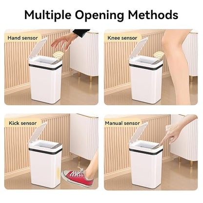 FRESHLIX 3 Pack Bathroom Trash Can 2.6 Gallon Small Touchless Automatic Motion Sensor Trash Cans Slim Waterproof Garbage Bin with Lid for Kitchen, Office, Bedroom White