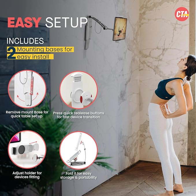 CTA Digital 3-in-1 iPad Tablet Mount – Multipurpose Universal Kitchen Mount Holder for All iPad Tablets 7-13" - Made for Wall - Under Cabinet & Desk - Silver (PAD-KMS)