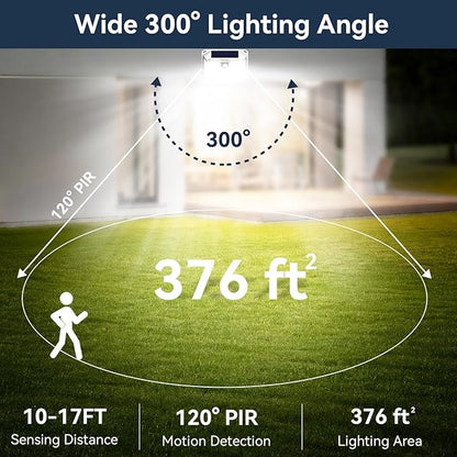 TECKNET 231 LED Solar Motion Lights Outdoor, 300° Angle & 3 Lighting Modes, PIR Motion Sensor & IP65 Security Solar Wall Lights for Fence Front Door Yard Deck Garden Garage(6 Pack)