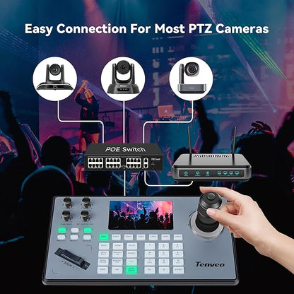 Tenveo PTZ Camera and Controller Bundle- 12X 4K PTZ Camera(2pcs) with HDMI/USB3.0/LAN(PoE) and PTZ Controller Joystick Keyboard Controller for Church Services Live Streaming Conference