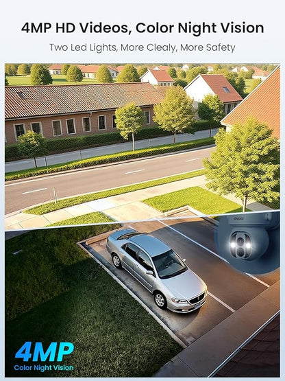 Solar Camera Outdoor Wireless, No Subscription, Expandable to 10CH, 4 Cam Kit Home Security Camera System, 4MP Color Night Vision, 360° Pan&Tilt, PIR/AI Detection, Works Offline & 2.4G/5G WiFi