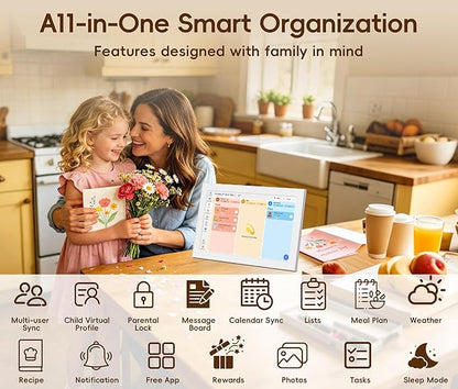Digital Calendar, 10.1-inch Smart Wall Planner Electronic Calendar & Chore Chart, Smart Touchscreen Interactive Display for Family Schedules, Organize Your Daily & Family Routines, Desk & Wall Mount