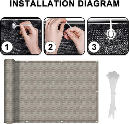 LOVE STORY Balcony Privacy Screen, 3'x16' Deck Shield Screen Fence Cover,UV Protection and Weather-Resistant,3 FT Height for Deck, Patio, Backyard, Outdoor Pool, Porch, Railing, Beige-Grey