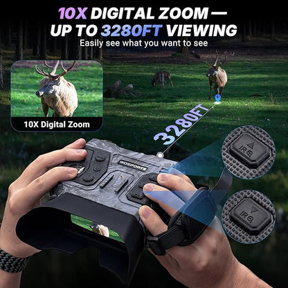 WOSPORTS 4K Night Vision Goggles with 48MP Photo, 3280ft Full Color Vision, 1300ft IR Distance, 3" HD Screen, 10X Optical Zoom, 5000mAh Battery, Binoculars for Wildlife Observation, Gifts for Men