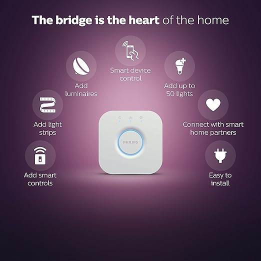 Philips Hue (1) Bridge with (1) Dimmer Switch and Remote, Turns Hue Lights On, Off, Dims or Brightens, Easy, No-Wire Installation - Works with Voice, Matter