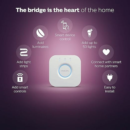 Philips Hue (1) Bridge with (1) Dimmer Switch and Remote, Turns Hue Lights On, Off, Dims or Brightens, Easy, No-Wire Installation - Works with Voice, Matter