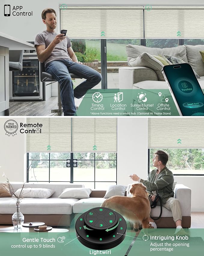 Yoolax Motorized Blinds with Remote, Light Filtering Smart Roller Shades Work with Alexa, Google, Apple Homekit, Custom Automatic Shades with Voice Control for Living Room (Horizontal Beige)