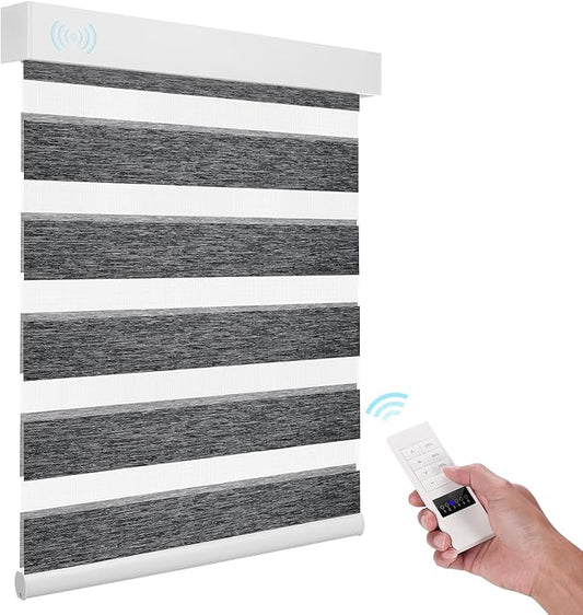 ACMEART Motorized Zebra Blinds,Smart APP & Remote Control Light Filtering Zebra Shades,Compatible with Alexa,Custom Size Electric Window Blinds for Home Office (Luxury Grey)