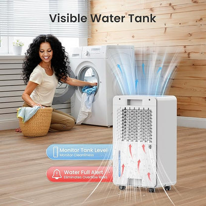 CHIVALZ 1500 Sq.Ft Dehumidifier for Basement with Drain Hose Max 25 Pints, Dehumidifiers for Home, Bedroom, Bathroom, Quiet, Intelligent Humidity Control, 3 Modes, 24H Timer, White 1Pack