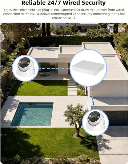 Swann AdvancedX™ Wired 5MP NVR Security System, 8 Channel, 4 Dome 3K Cameras, 1TB Storage, White, 24/7 Recording