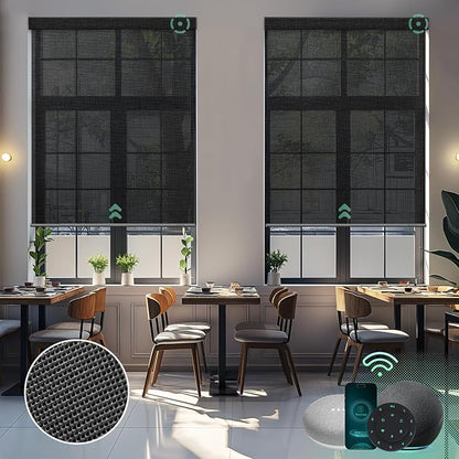 Yoolax Motorized Solar Shades Light Filtering Motorized Blinds with Remote Smart Blinds Compatible with Alexa, Google, Flame Retardant Roller Shades for Windows, Customized (14% Openness Steel Gray)