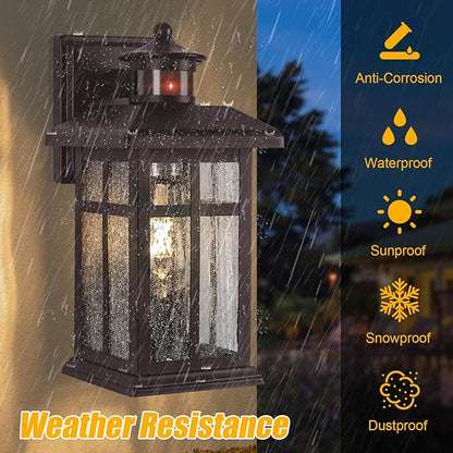 Updated Dusk to Dawn Porch Light, Exterior Light Fixtures Wall Mount Oil Rubbed Bronze, Porch Lights Dusk Dawn Bronze, with E26 Sockets & Tempered Glass, Dusk till Dawn Outdoor Lighting Fixture