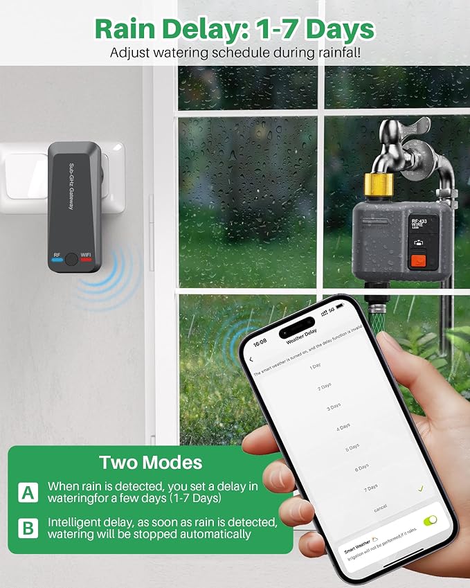 WiFi Water Timer for Garden Hose(2 Valves+1 WiFi Hub)，WiFi Hose Timer