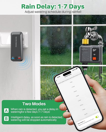 WiFi Water Timer for Garden Hose(2 Valves+1 WiFi Hub)，WiFi Hose Timer