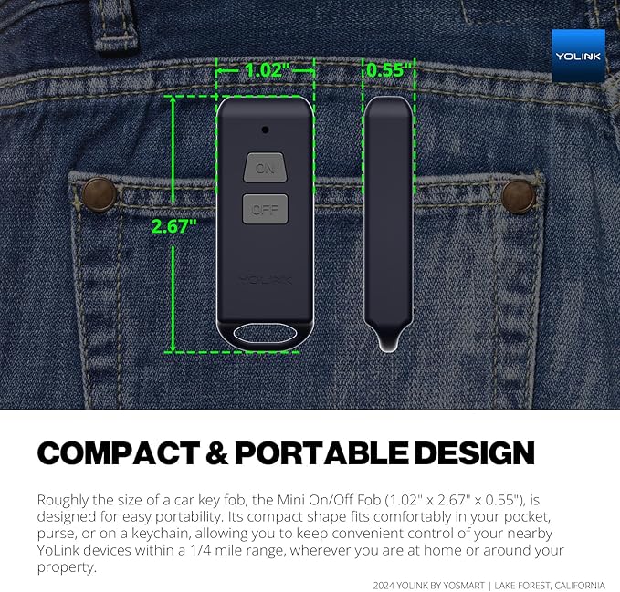 YoLink Mini On/Off Fob, Programmable, Rechargeable Smart Fob, Up to 1/4 Mile Range, Controls Up to 128 YoLink Devices (Plugs, Switches, Relays, Valves, Locks), Hub Recommended for D2D Pairing via App