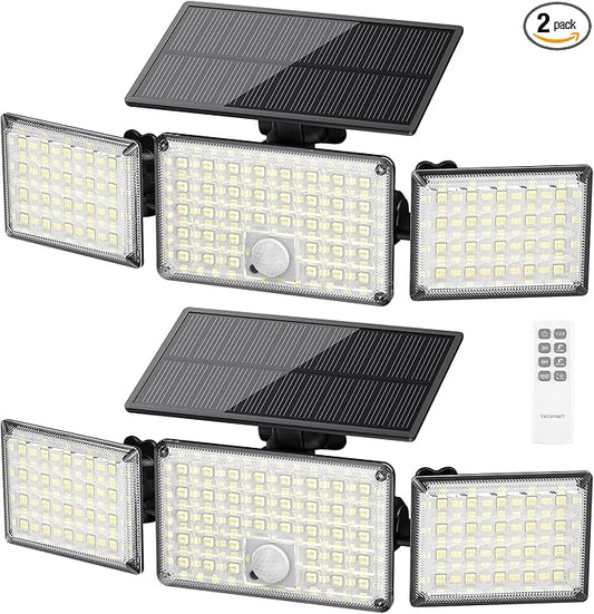 TECKNET Solar Lights Outdoor with Remote, 322 LED 3500LM Motion Sensor Outdoor Lights, 270° Adjustable Heads IP66 Waterproof Solar Flood Lights Outdoor for Yard Garage Pool, 2 Pack