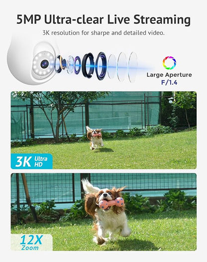 LaView 5MP QHD Bulb Security Camera 2.4GHz, 360° 3K Security Cameras Wireless Outdoor Indoor Full Color Day and Night, AI Motion Detection, Audible Alarm, Easy Installation, Compatible with Alexa