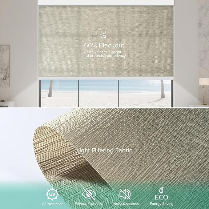 Motorized Roller Shades, Light Filtering Remote Control Custom Window Shades Compatible with Alexa Google Assistant via RF Hub, Rechargeable Electric Blinds for Windows (Texture Dark Coffee)