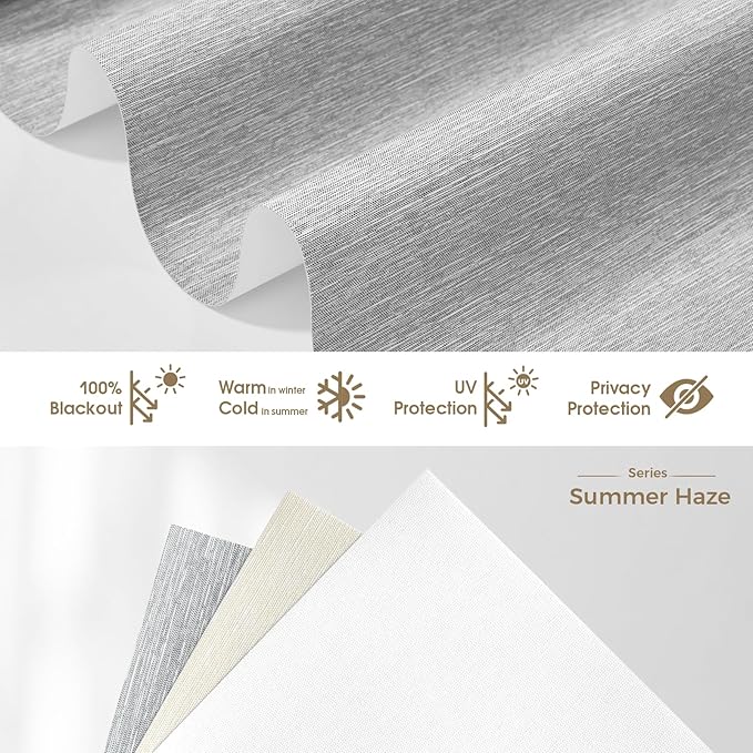 HeyBlinds Motorized Blinds with Remote, 100% Blackout Smart Blinds, Automatic Shades for Windows Compatible with Alexa Google and Homekit, Custom Size(Summer Haze-Greywind BO)