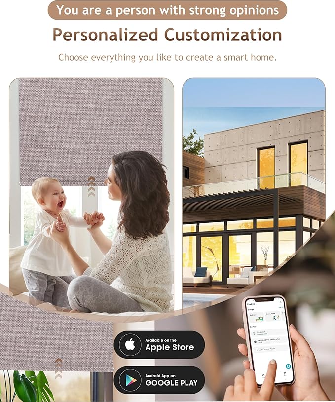 Motorized Blinds with Remote: Kincmo 100% Blackout Roller Shades Work with Apple Homekit,Alexa,Google Home, Customized Electric Blinds with App,Voice Control (100% Blackout Natural Oat)