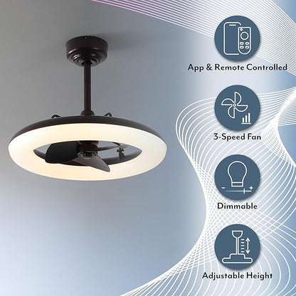 OVAL AIR AIR8001A Piero 21.5" Contemporary Minimalist 6-Speed Metal Mobile-App/Remote-Controlled Dimmable Smart Integrated LED Ceiling Fan Bedroom, Living Room, Dining Room, Deep Espresso Bronze