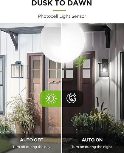 L LOHAS LED Dusk to Dawn LED Light Bulbs, 40W Equivalent LED Outdoor Lighting, Daylight 5000K, Automatic On/Off Outdoor Light, A19 6W Bright Porch Light Bulbs, 500LM E26 for Garage Patio, 4 Pack