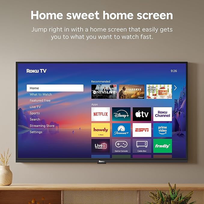 Roku Smart TV 2026 – 32-Inch Select Series, 720p HD TV – Roku TV with Voice Remote – Flat Screen LED Television with Wi-Fi for Streaming Live Local News, Sports, & Movies – Bluetooth Headphone Mode