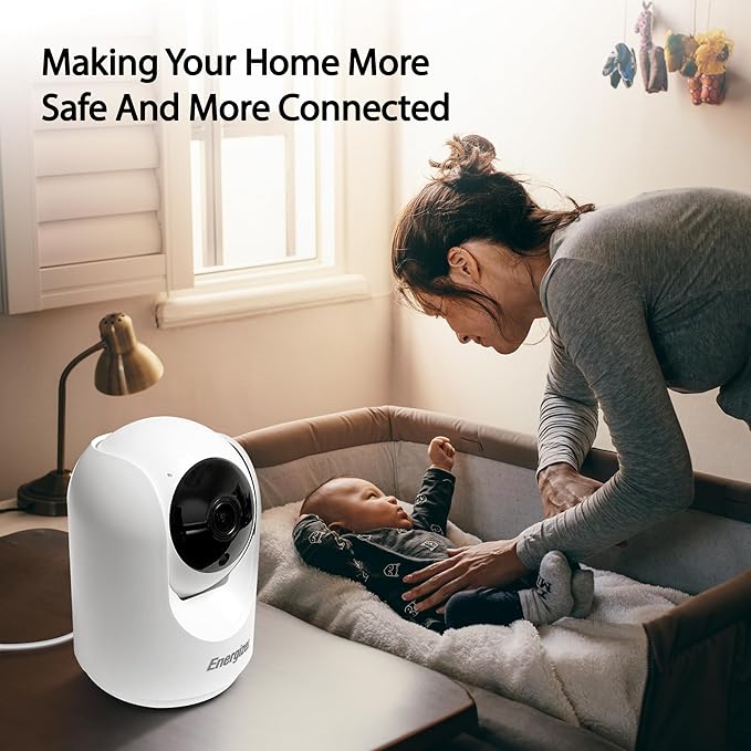 Energizer Smart 2K Indoor Pan & Tilt Wired Camera, Motion Tracking, Two-Way Audio, Night Vision, Instant Notifications, Recording, App, Hub-Free Wi-Fi Connection, Compatible with Alexa & Google Home