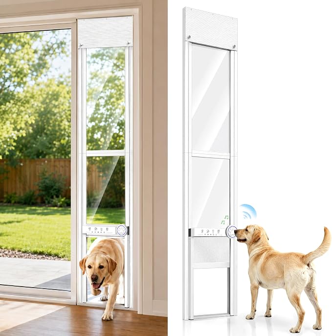 Automatic Doggy Door for Sliding Glass Doors,Doorbell Activation,No Collar