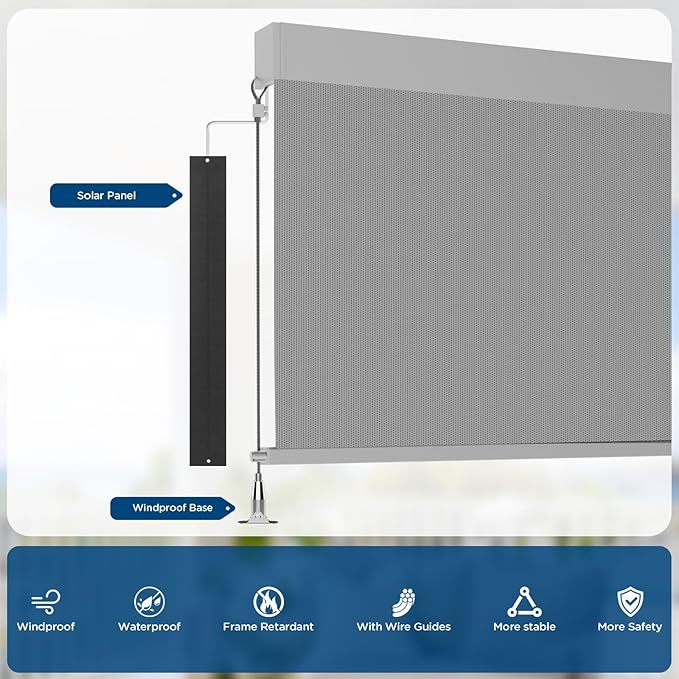 Motorized Outdoor Shades, Custom Patio Roller Blinds with Remote, Smart Exterior Sun Shades Compatible with Alexa, HomeKit, Google Home (5% Openness Grey)