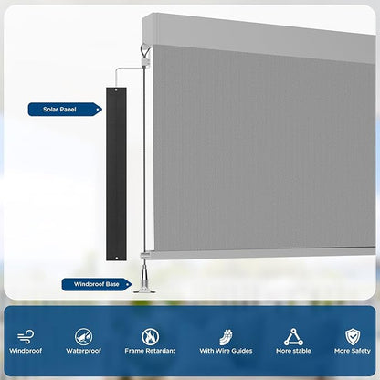 Motorized Outdoor Shades, Custom Patio Roller Blinds with Remote, Smart Exterior Sun Shades Compatible with Alexa, HomeKit, Google Home (5% Openness Grey)
