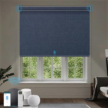 Electric Blinds Compatible with Alexa,Google Home,Motorized Roller Shades with Valance,100% Blackout Automatic Shades for Home&Office,Dark Denim