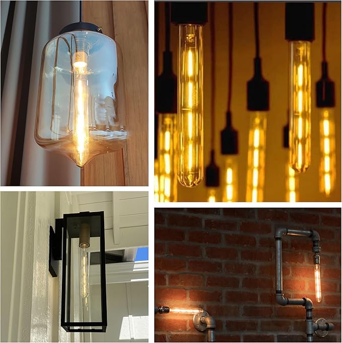 11.8IN 1000LM 2700K Soft White Light Bulbs E26 Base, T10 T9 Edison Bulbs Dimmable 8W, AC 120V 100 Watt Equal Filament Bulb, Vintage Clear Glass Long Tubular LED Bulb, UL Certified - 4Pack