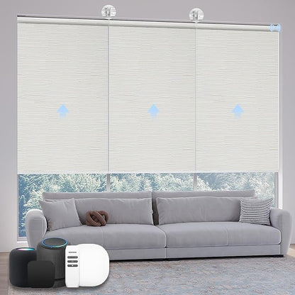 Motorized Coupled Shades, Blackout Smart Blinds for Large Windows Automatic Blinds Compatible with Alexa, Motorized Roller Shades Customized for Bedroom Home Office(Blackout-Jacquard Beige)