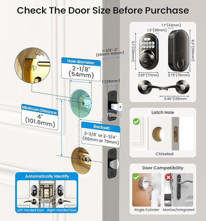 Veise Keyless Entry Door Lock with 2 Lever Handles - Electronic Keypad Deadbolt, Auto Lock, Back Lit & Easy Installation Design, Front Door Handle Sets, Matte Black
