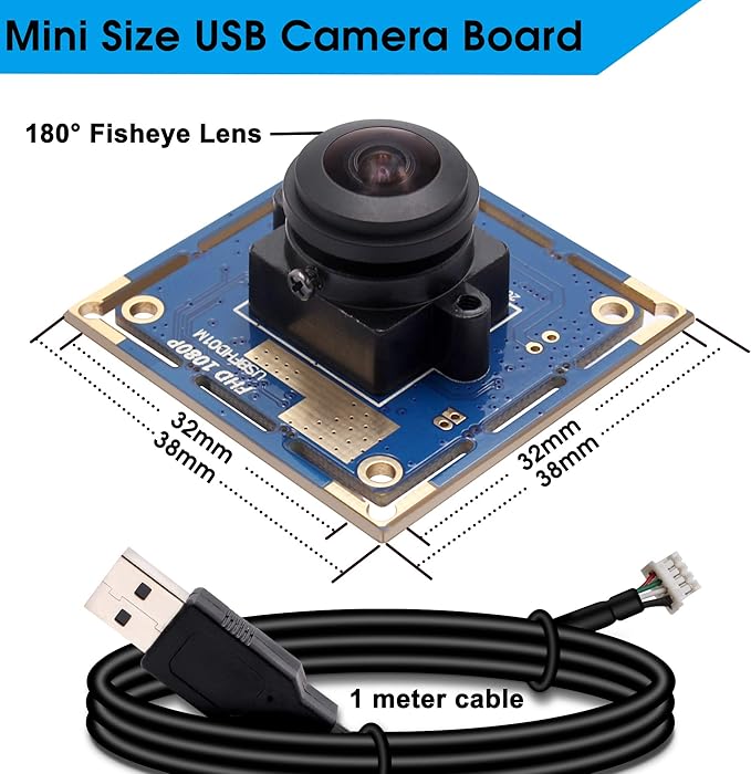 SVPRO 1080P USB Camera Module, Fisheye Wide Angle, UVC Webcam Board 1080P/30fps, 480P/100fps,Computer Machine Vision Industrial Camera for Android Linux Windows Mac OS