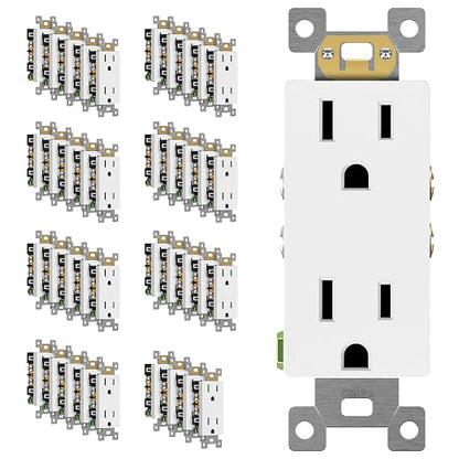 ENERLITES 40 Pack Decorator Wall Outlet, 15A Standard Electrical Receptacle | Self-Grounding, UL Listed, 5-15R, 125V, Non-Tamper Resistant Residential Outlets for Home, Kitchen, Bathroom, Matte White