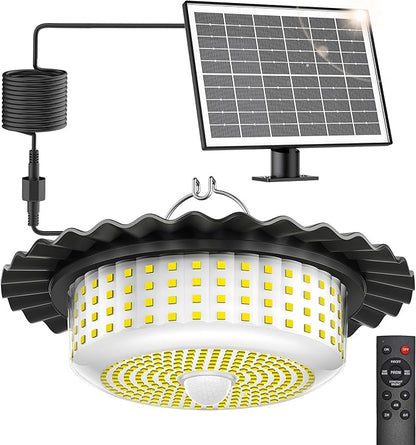 Solar Lights Outdoor Waterproof,396 LED Solar Shed Light Indoor Outdoor with Remote Control,Timer, Solar Pendant Light 5 Modes,Solar Powered Barn Lights for Chicken Coop,Gazebo,Garage,Shop