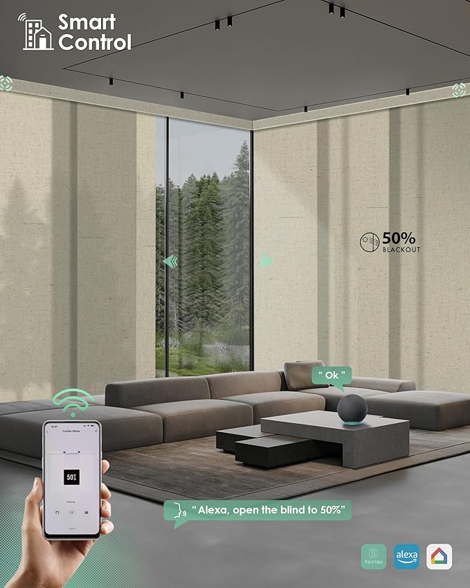 Yoolax Custom XL Smart Sliding Door Blinds, Motorized Sliding Panel Blinds Compatible with Alexa, Light Filtering Vertical Blinds for Glass Doors, Patio Doors,Closet Doors,Half Shading Haystack Yellow