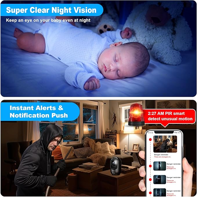 Cloarks 2K Pan/Tilt Security Camera, WiFi Indoor Cameras for Home Security with AI Motion Detection, Pet/Dog/Baby Camera with Phone App, 2-Way Audio, 24/7, Siren, TF/Cloud Storage，Black