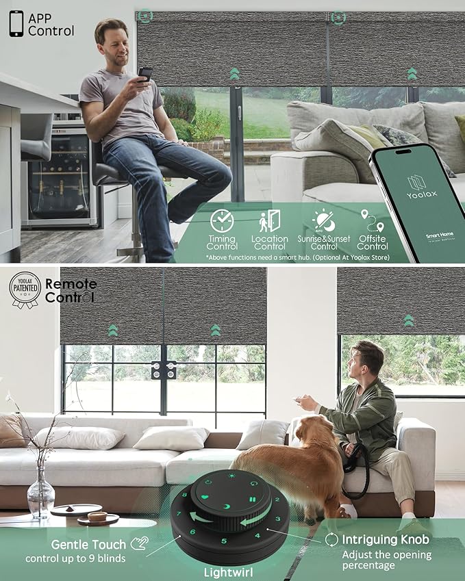 Yoolax Motorized Blinds with Remote, Designer Smart Blinds Work with Alexa, Google, Apple Homekit, 100% Blackout Motorized Shades Custom Electric Shades Voice Control (V-Rock Stripe)