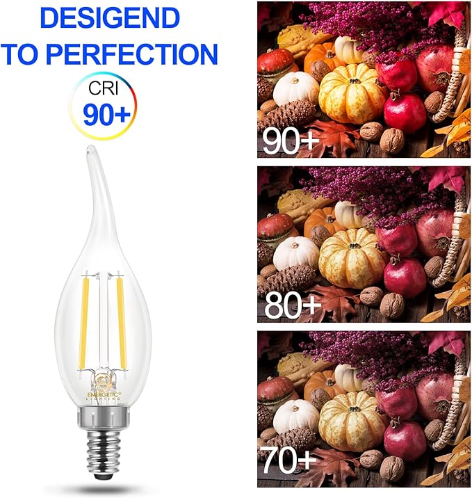 Energetic 12 Pack Dimmable Candelabra Led Light Bulb, CA11 Shape,Flame Tip Style, 60 Watt Equivalent, 4000K Cool White, E12 Base, Led Candelabra Bulb,CRI 90+, Halloween Christmas Decoration