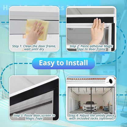 Garage Door Screen For 2 Car 15x7FT, Magnetic Screen Garage with Retractable Fiberglass Mesh and Heavy Duty Weighted Bottom, Easy Assembly & Pass, Hands Free Screen Door w/ 36 Magnets for Garage/Patio