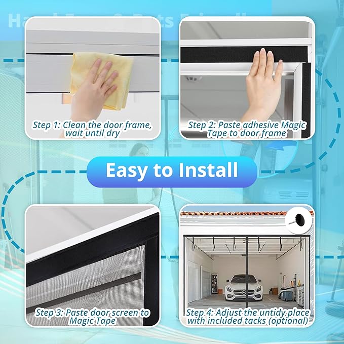 Garage Door Screen for 1 Car 9x7FT, Magnetic Screen Garage with Retractable Fiberglass Mesh and Heavy Duty Weighted Bottom, Easy Assembly & Pass, Hands Free Screen Door w/ 40 Magnets for Garage/Patio