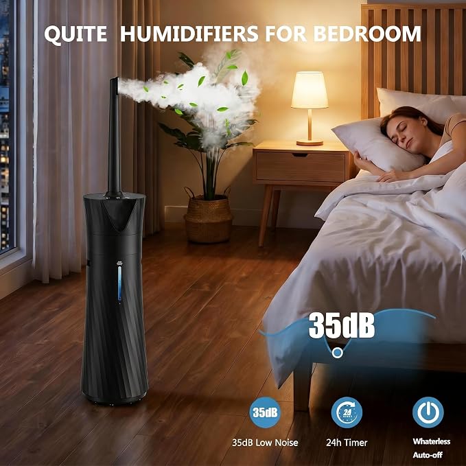 17L Humidifiers for Bedroom Large Room – Ultra Quiet (35dB), 56H Runtime, Smart App&Remote, Auto Humidistat, Top Fill Cool Mist Humidifier, Aroma Diffuser, Auto Shut-Of – Whole House, Black