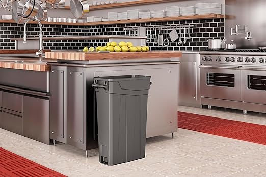 Suncast Commercial 23-Gallon Narrow Trash Can with Handles - Durable Garbage Can, Gray, Made in the USA