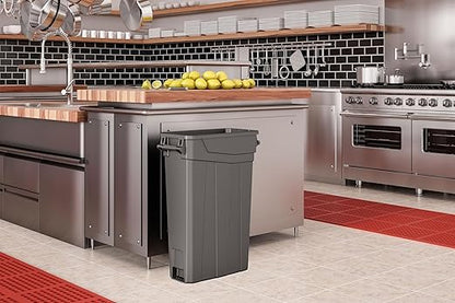 Suncast Commercial 23-Gallon Narrow Trash Can with Handles - Durable Garbage Can, Gray, Made in the USA