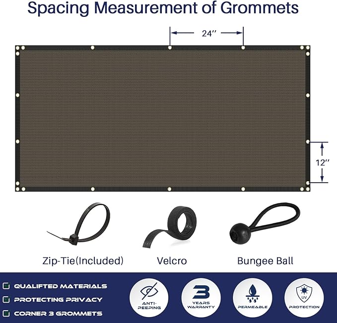 Windscreen4less Privacy Fence Screen Heavy Duty Windscreen Fencing Mesh Fabric Shade Net Cover with Brass Grommtes for Outdoor Wall Garden Yard Pool Deck, 6'x122' Brown