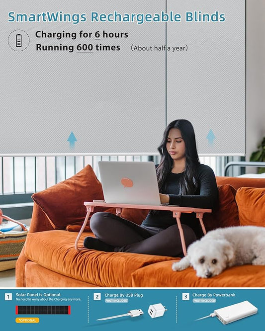 SmartWings Motorized Smart Blinds with Remote, Custom Automatic 100% Blackout Roller Shade Compatible with Alexa/Homekit/Google, Electric Smart Blinds for Indoor Windows, Vinyl Pure White